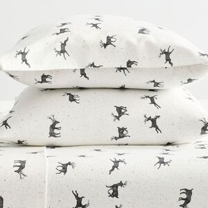 NWT Pottery Barn Rustic Reindeer Flannel Organic Cotton Duvet Cover Full/Queen
